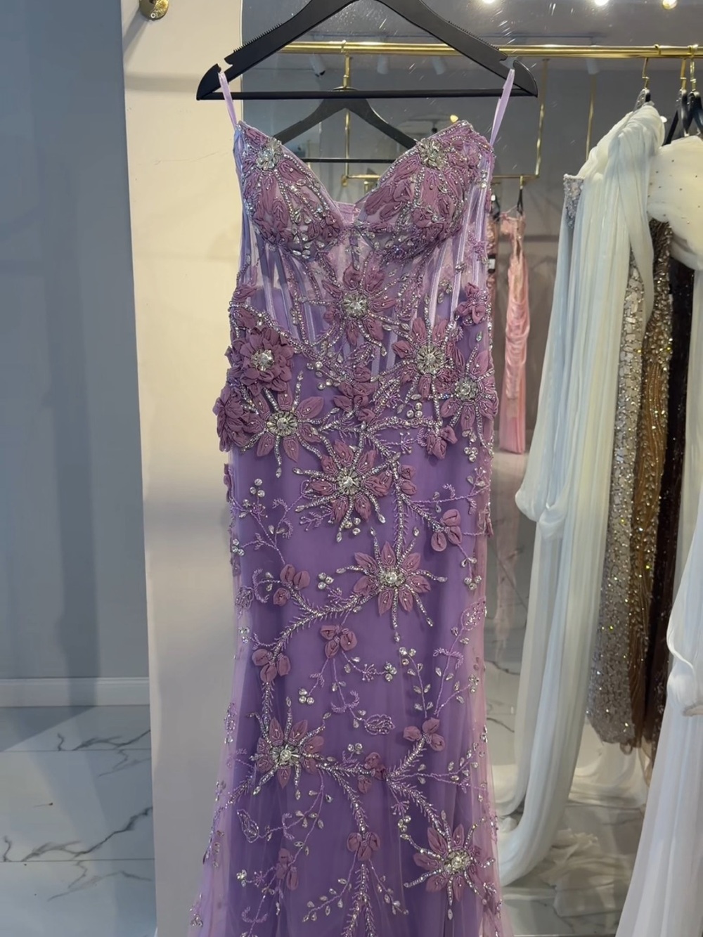 Vlora Kaltrina Designer Embellished Lilac Purple Evening Gown - Women Dresses
